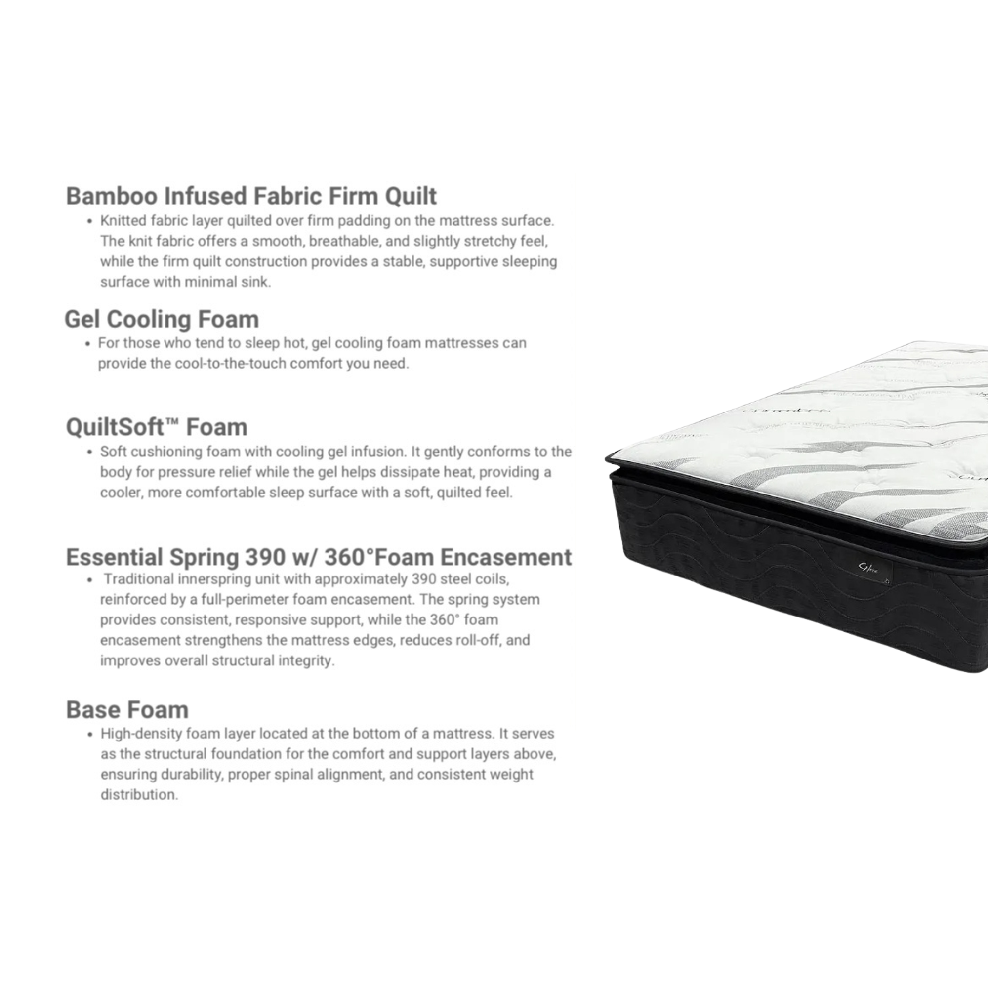 Golden Ray Extra Plush 12” QuiltSoft™ Bamboo Hybrid Mattress